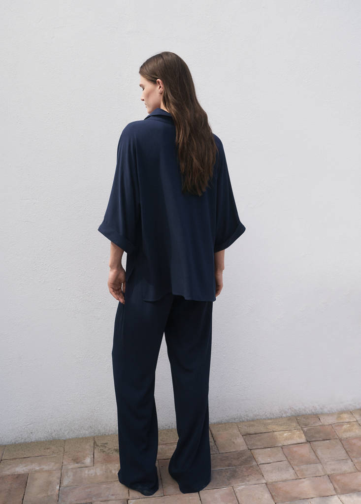 Straight-fit trousers with elastic waist — Dark Navy