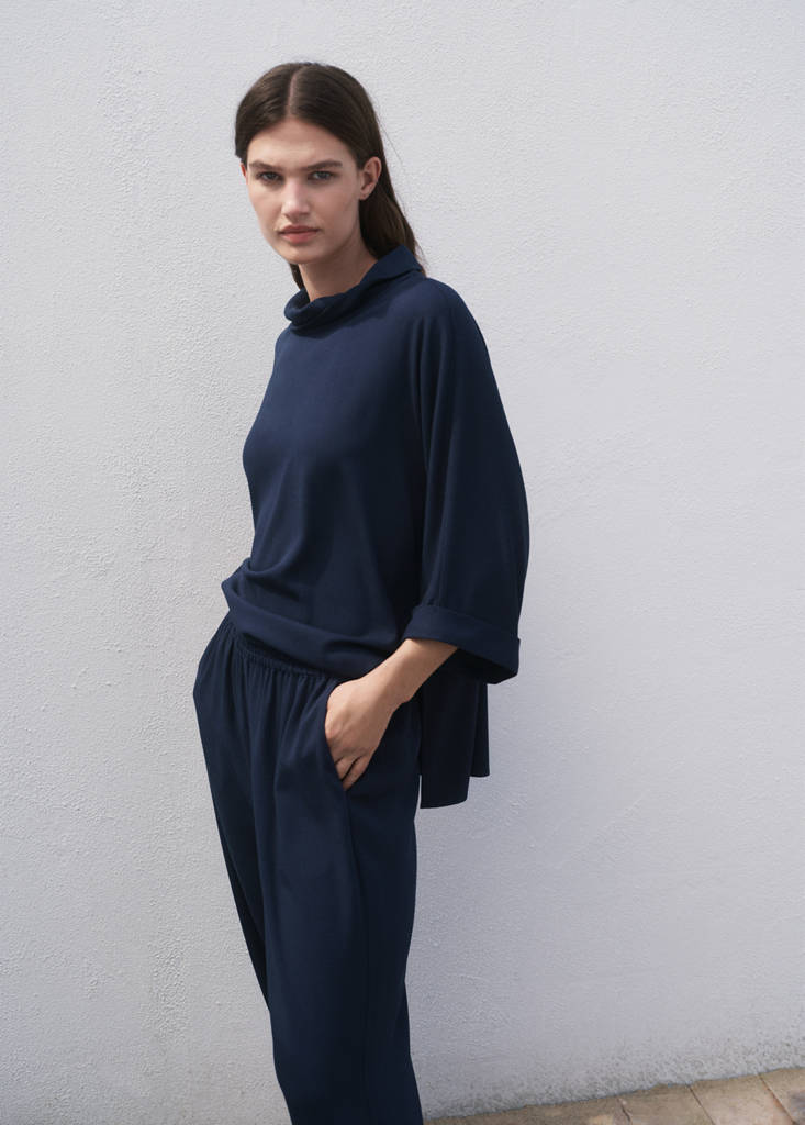 Straight-fit trousers with elastic waist — Dark Navy
