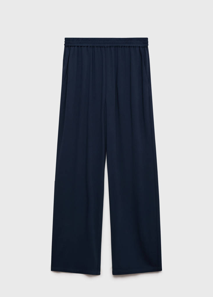 Straight-fit trousers with elastic waist — Dark Navy