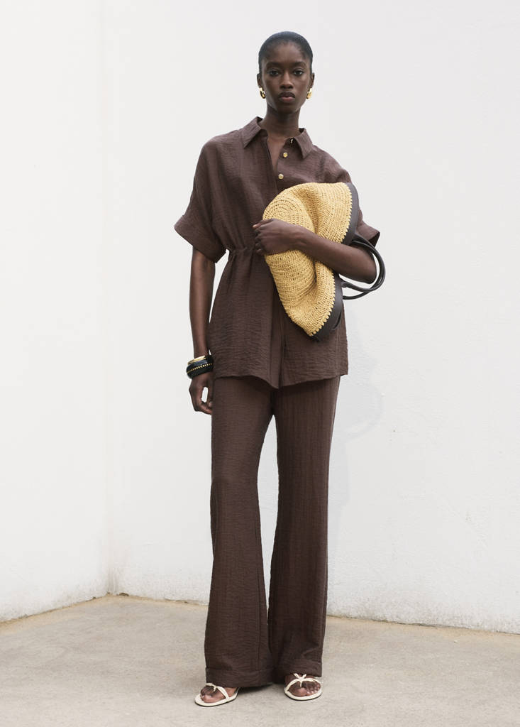Lyocell trousers with elastic waistband — Chocolate