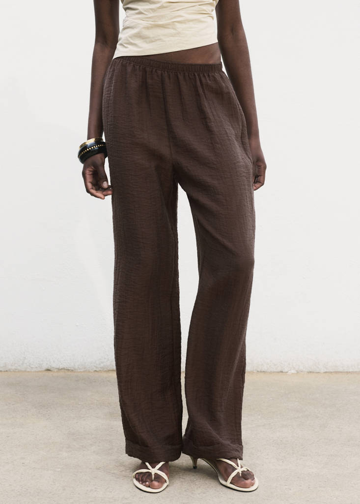 Lyocell trousers with elastic waistband — Chocolate