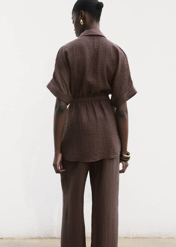 Lyocell trousers with elastic waistband — Chocolate