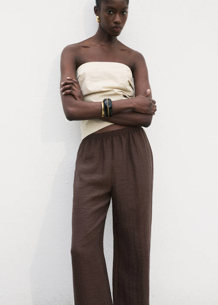 Lyocell trousers with elastic waistband — Chocolate
