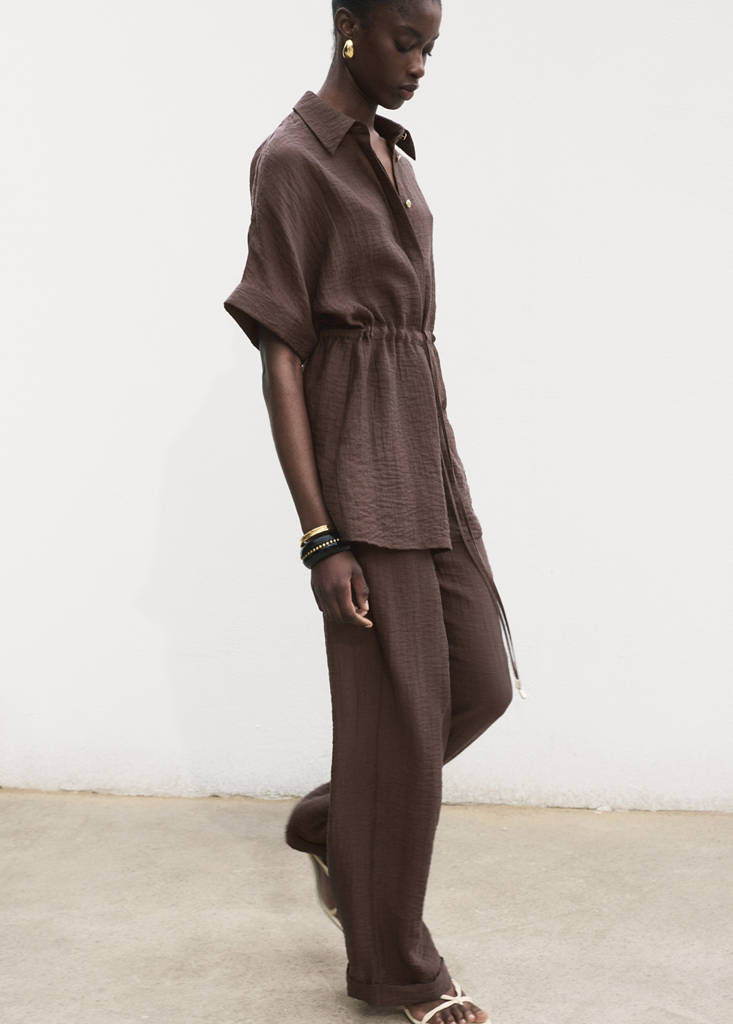Lyocell trousers with elastic waistband — Chocolate