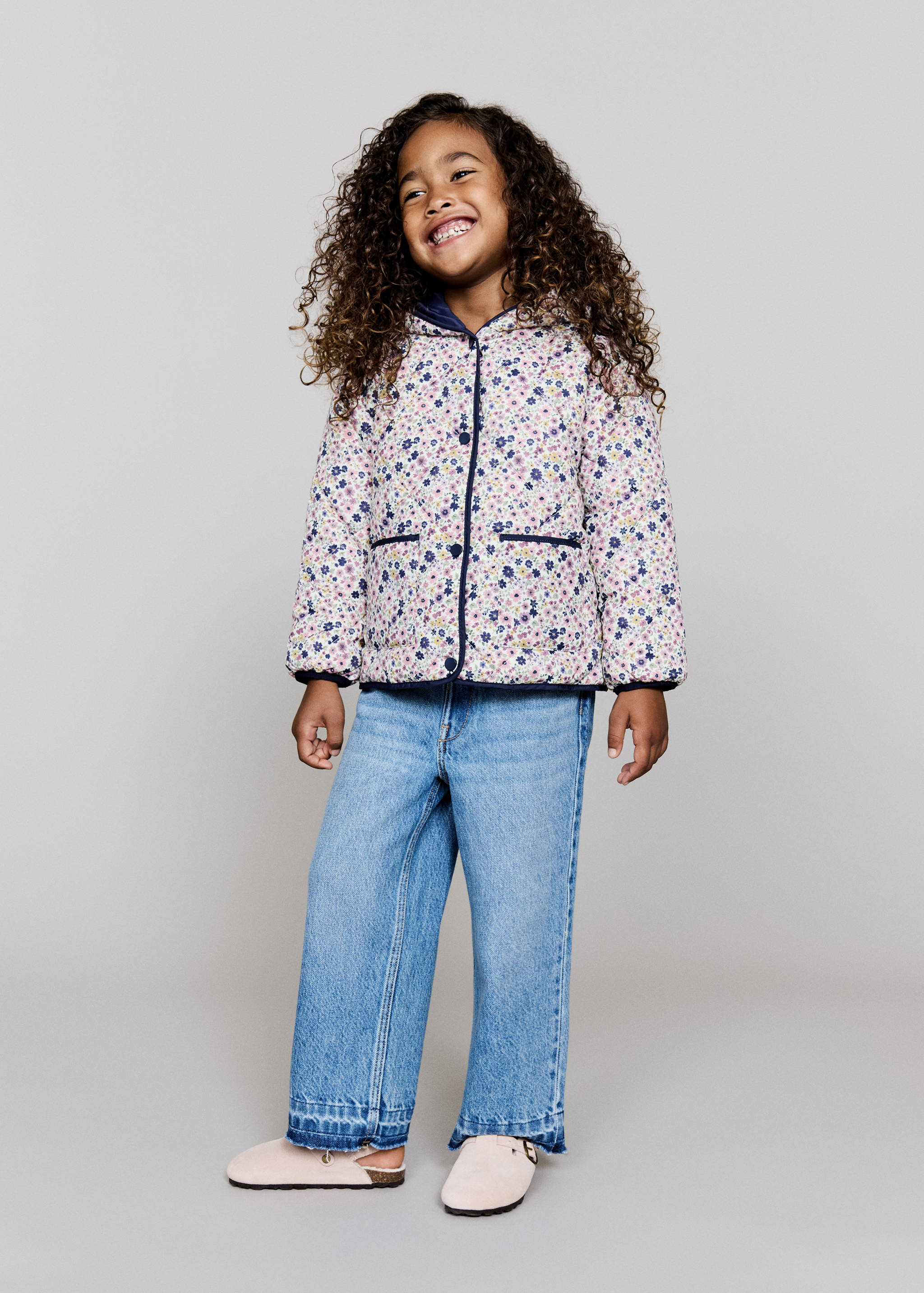 Flowers print quilted anorak - General plane