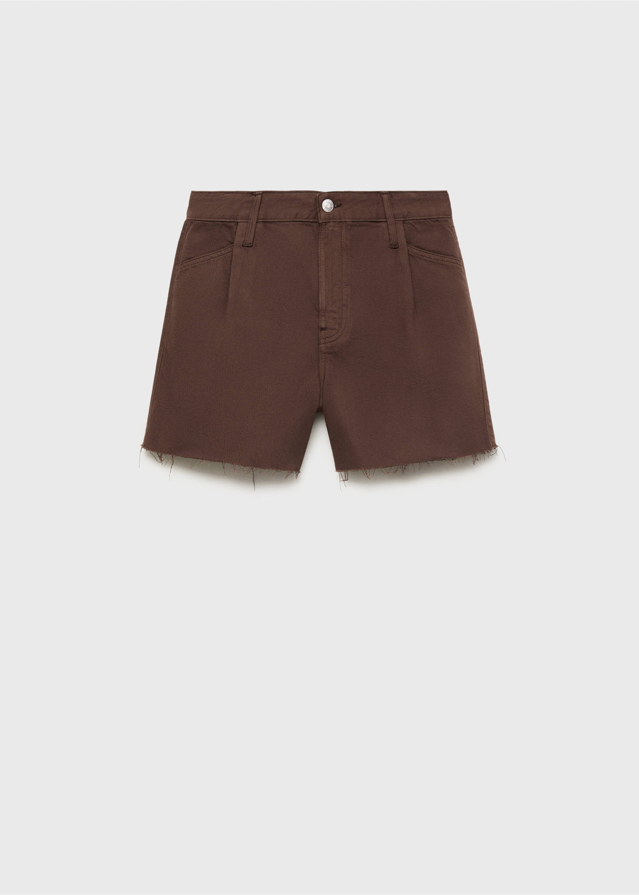 Denim shorts with frayed hem and pleats - Article without model, Chocolate. Ref: 17012903-00.