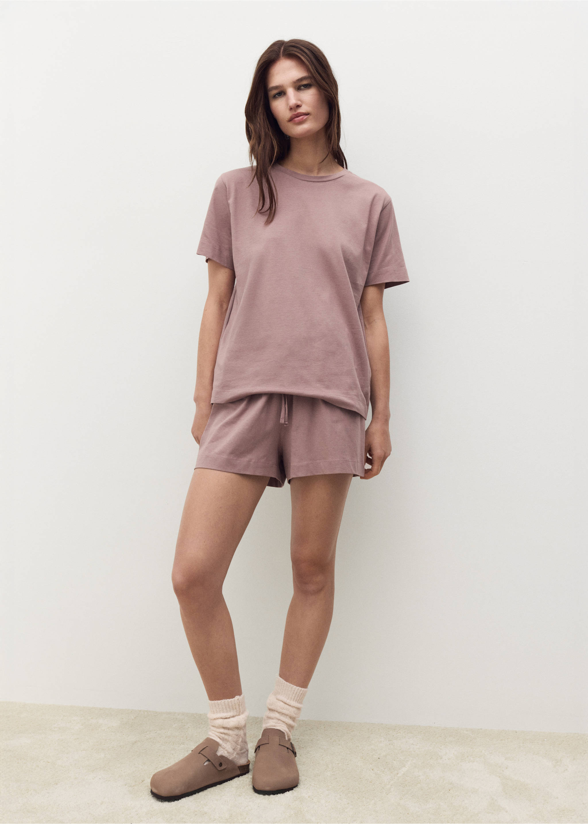 Cotton two-piece short-sleeved pyjamas - General plane, Medium Brown. Ref: 17012904-00.