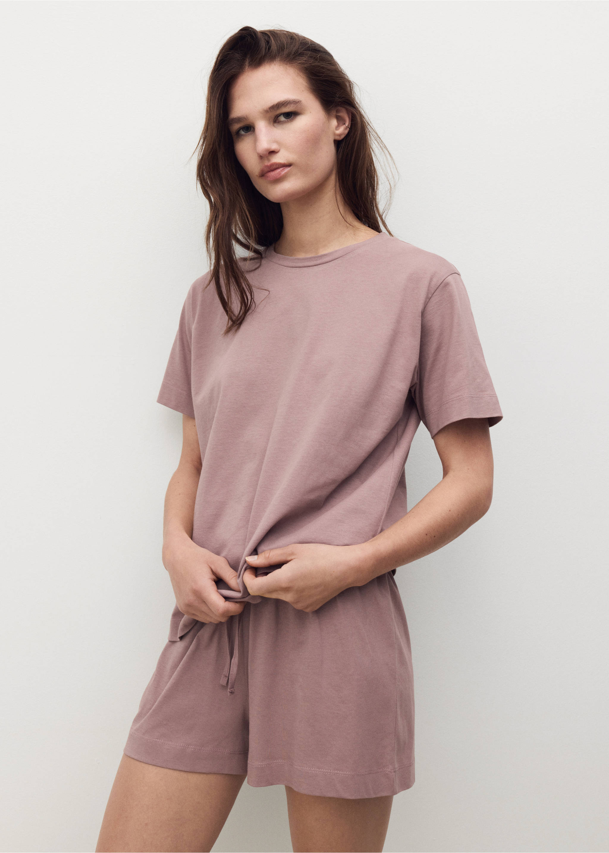 Cotton two-piece short-sleeved pyjamas - Medium plane, Medium Brown. Ref: 17012904-00.