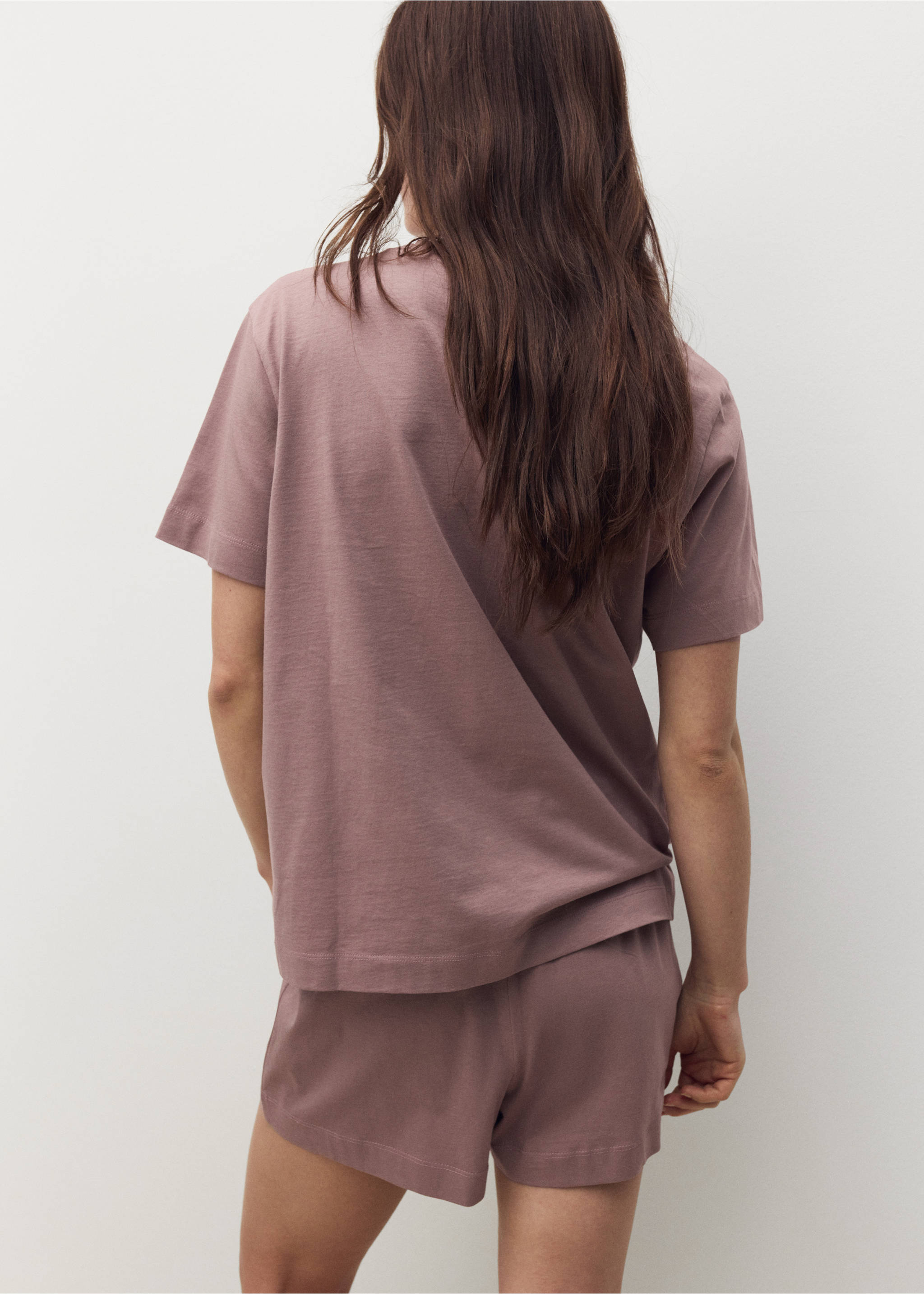 Cotton two-piece short-sleeved pyjamas - Reverse of the article, Medium Brown. Ref: 17012904-00.
