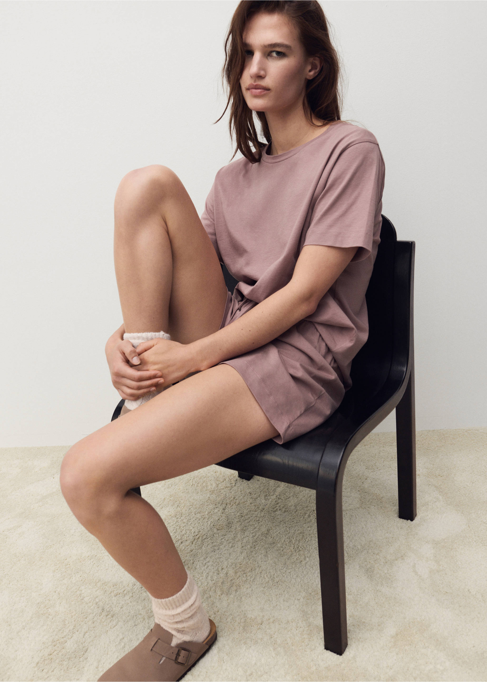 Cotton two-piece short-sleeved pyjamas - Details of the article 2, Medium Brown. Ref: 17012904-00.