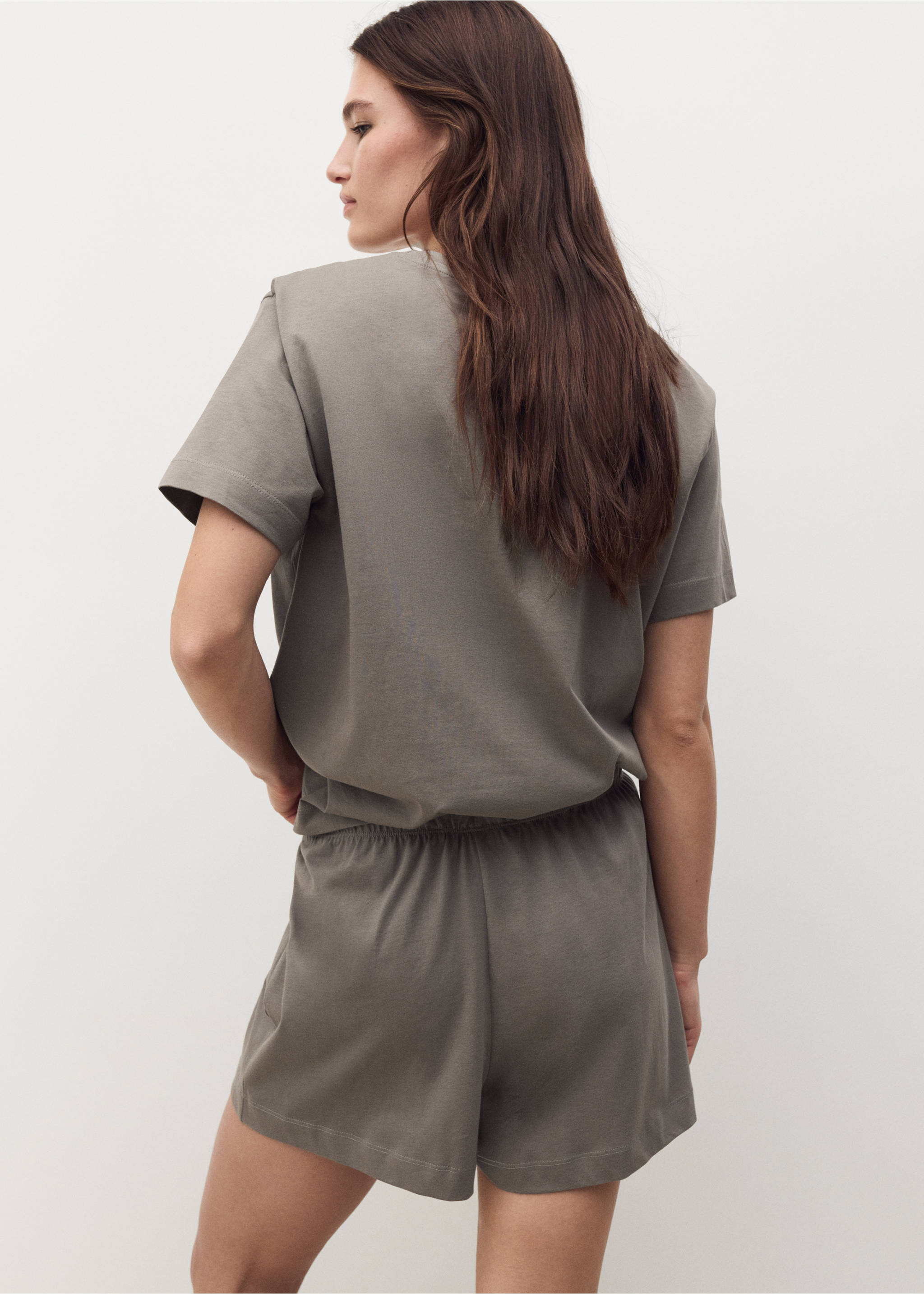 Cotton two-piece short-sleeved pyjamas - Reverse of the article, Medium Brown. Ref: 17012904-00.