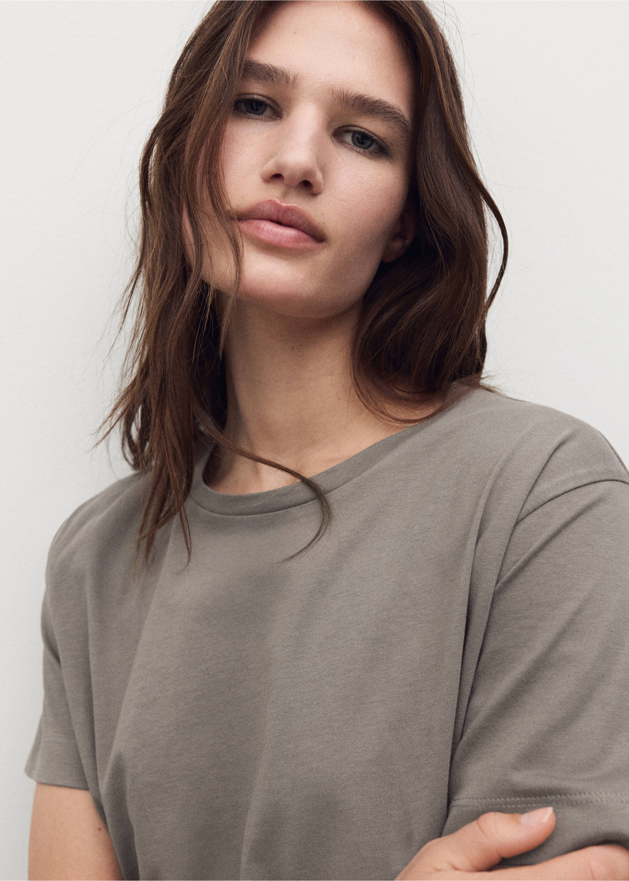 Cotton two-piece short-sleeved pyjamas - Details of the article 1, Medium Brown. Ref: 17012904-00.