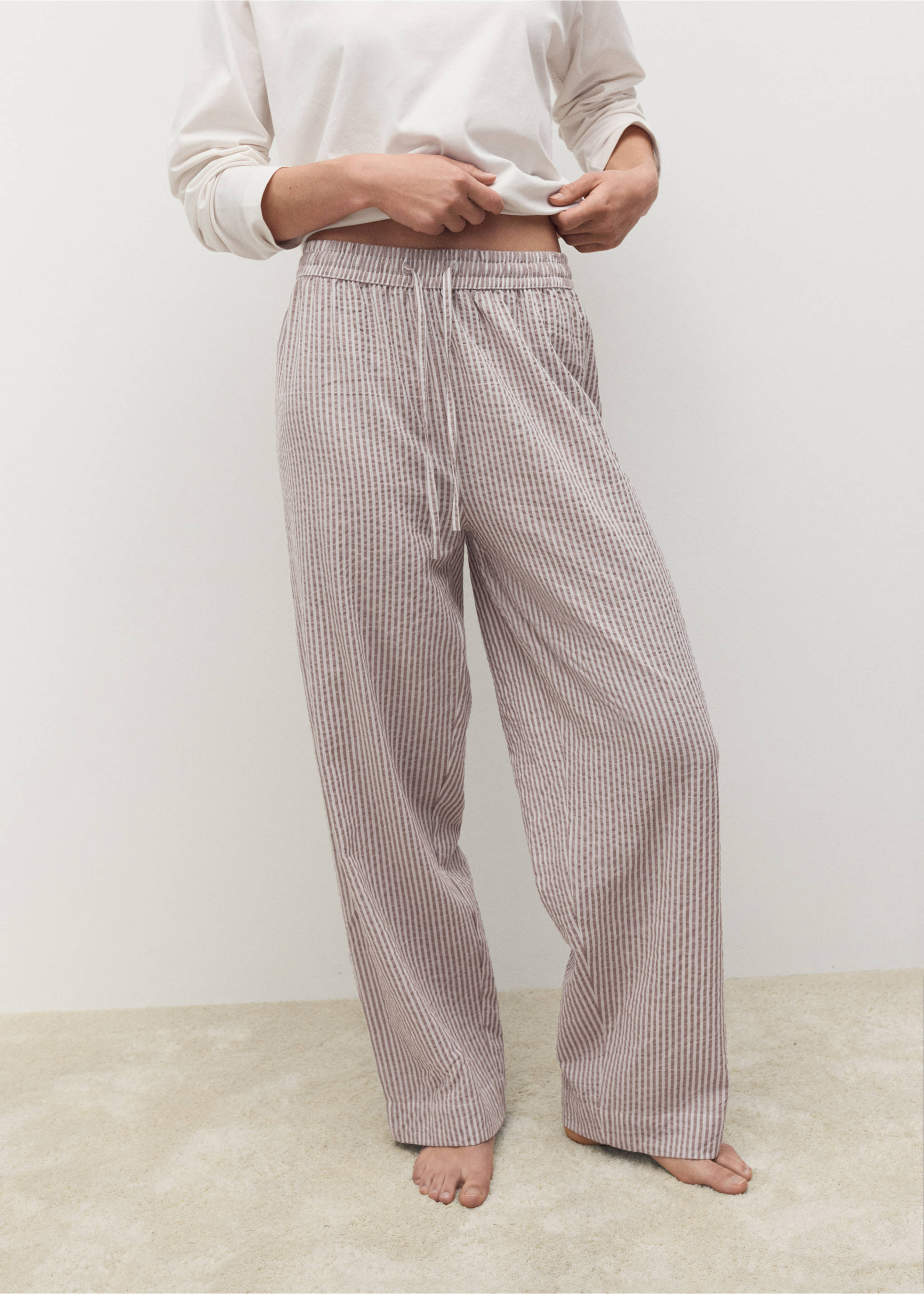 Seersucker striped two-piece pyjamas - Medium plane, Medium Brown. Ref: 17012905-00.