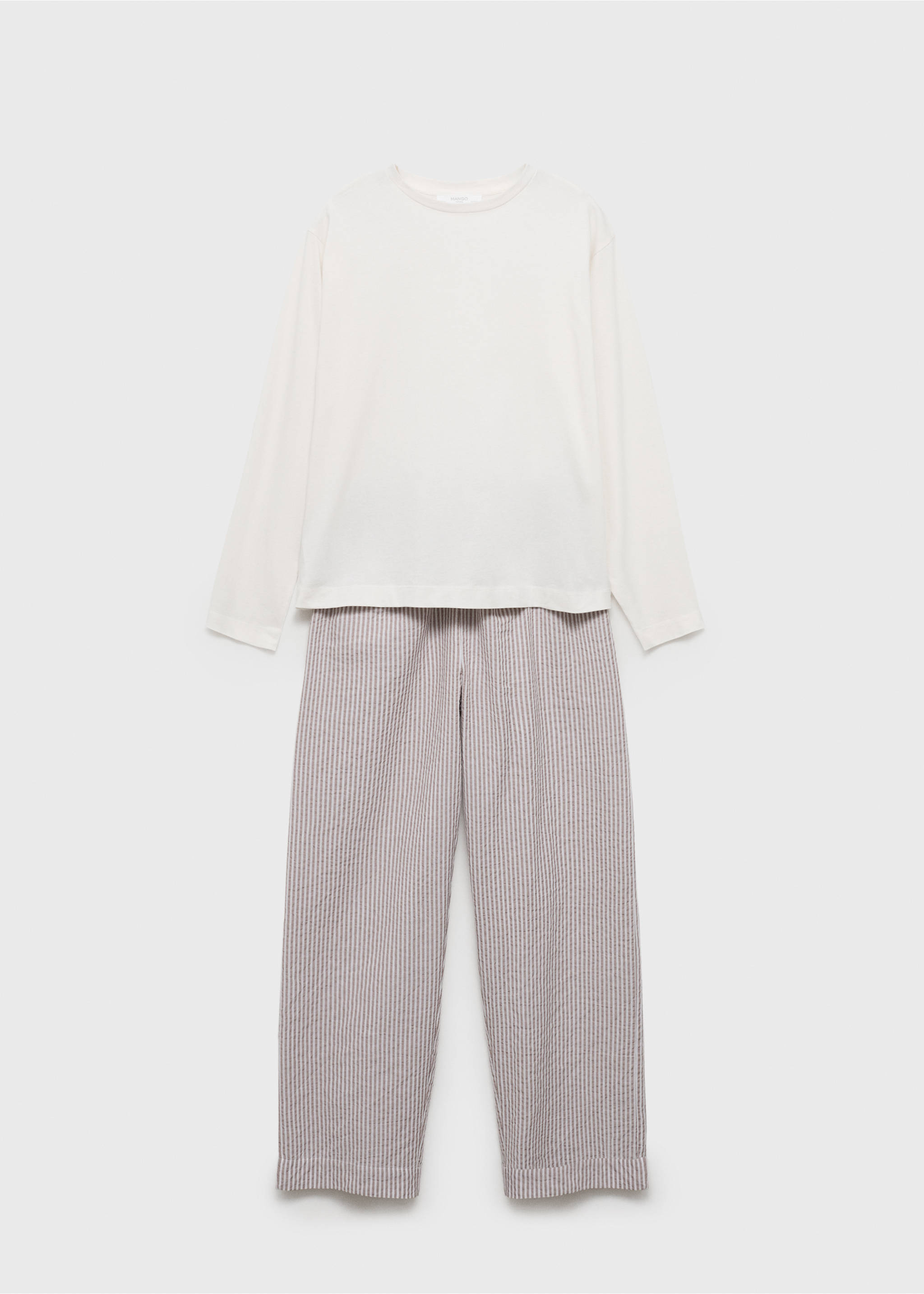 Seersucker striped two-piece pyjamas - Article without model, Medium Brown. Ref: 17012905-00.