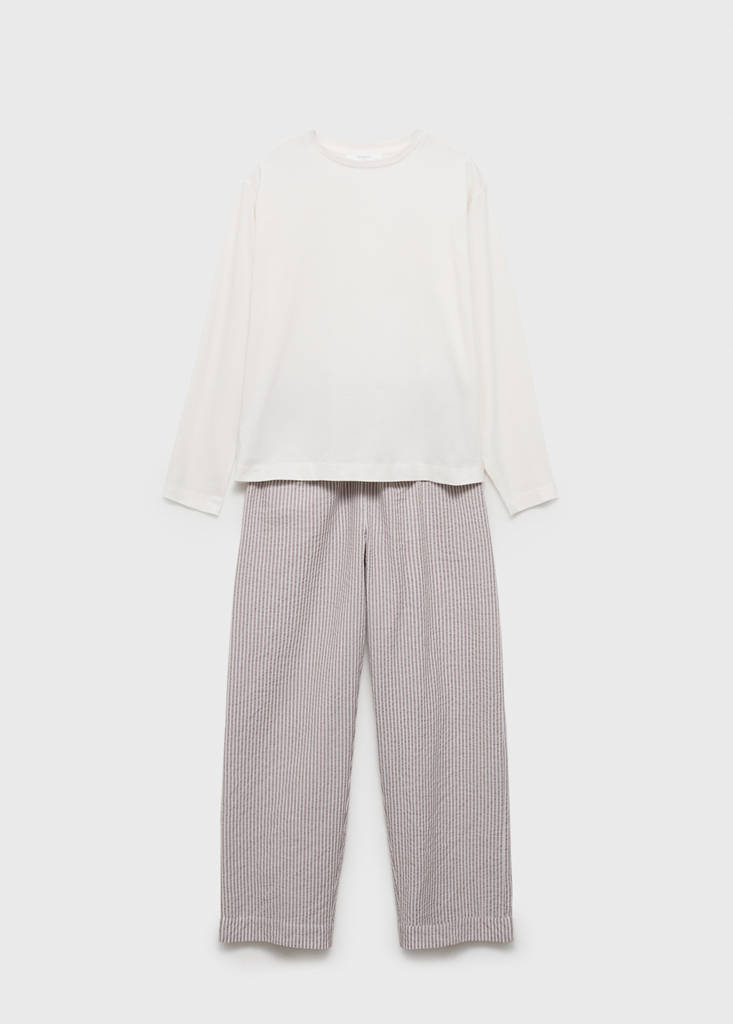 Seersucker striped two-piece pyjamas — Medium Brown