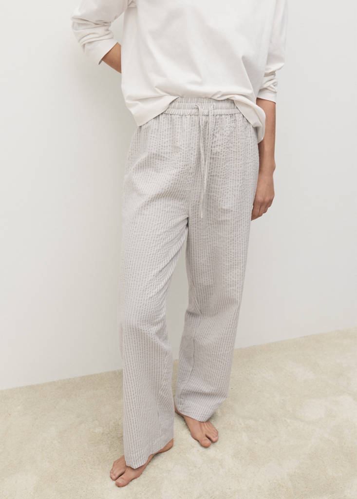 Seersucker striped two-piece pyjamas — Medium Brown