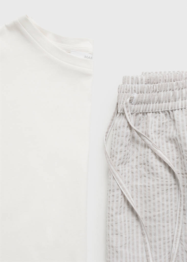 Seersucker striped two-piece pyjamas — Medium Brown