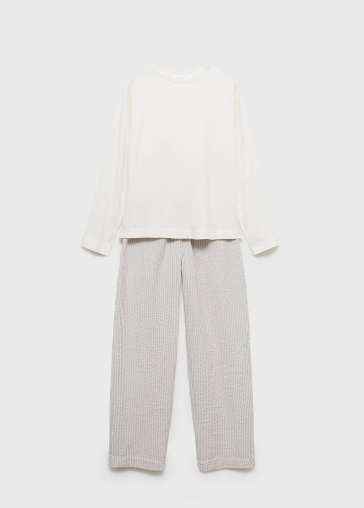 Seersucker striped two-piece pyjamas — Medium Brown