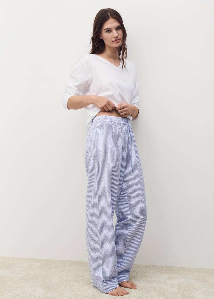 Seersucker striped two-piece pyjamas — China Blue