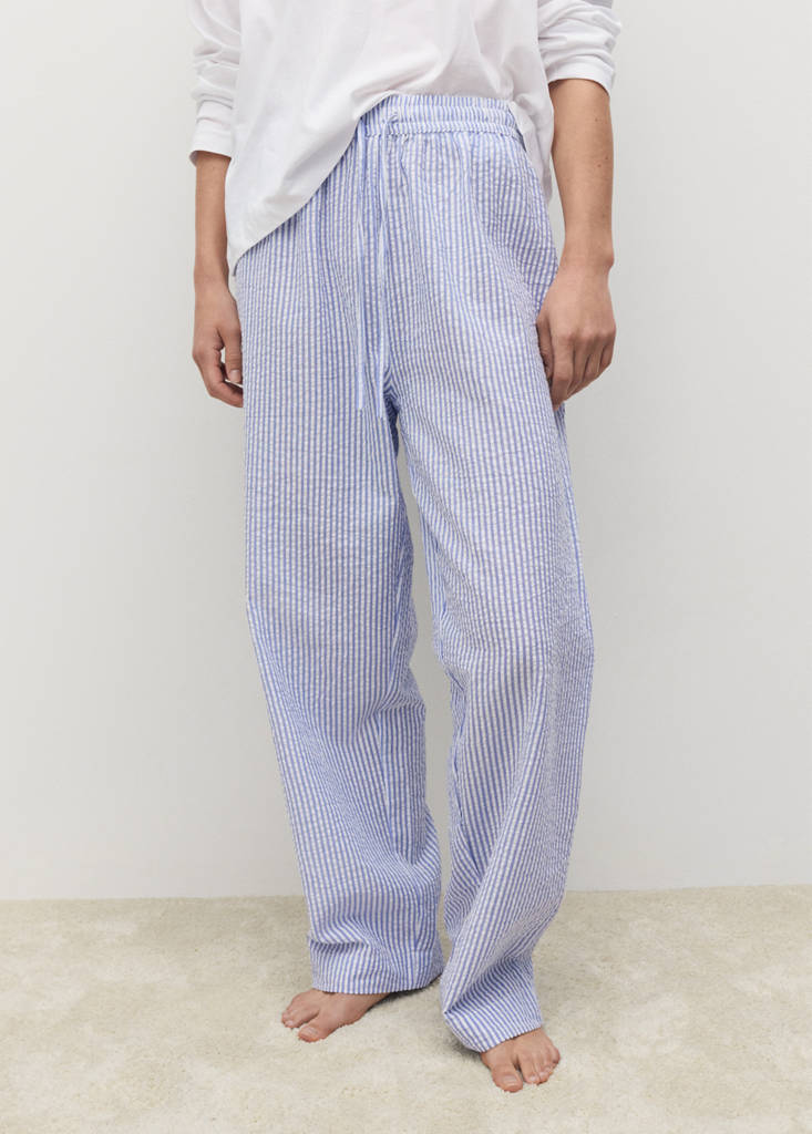 Seersucker striped two-piece pyjamas — China Blue