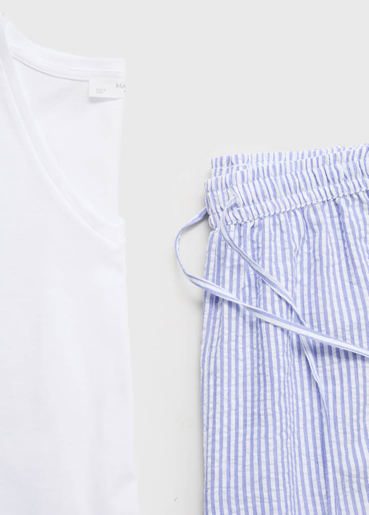 Seersucker striped two-piece pyjamas — China Blue