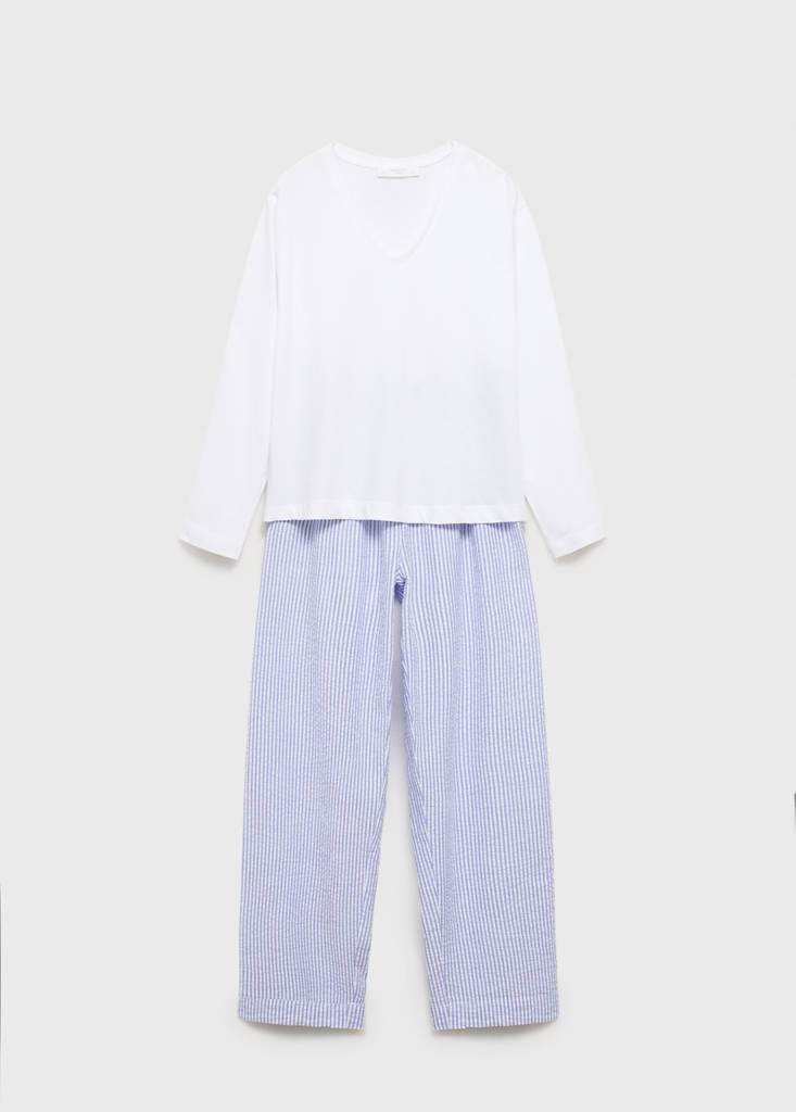 Seersucker striped two-piece pyjamas — China Blue