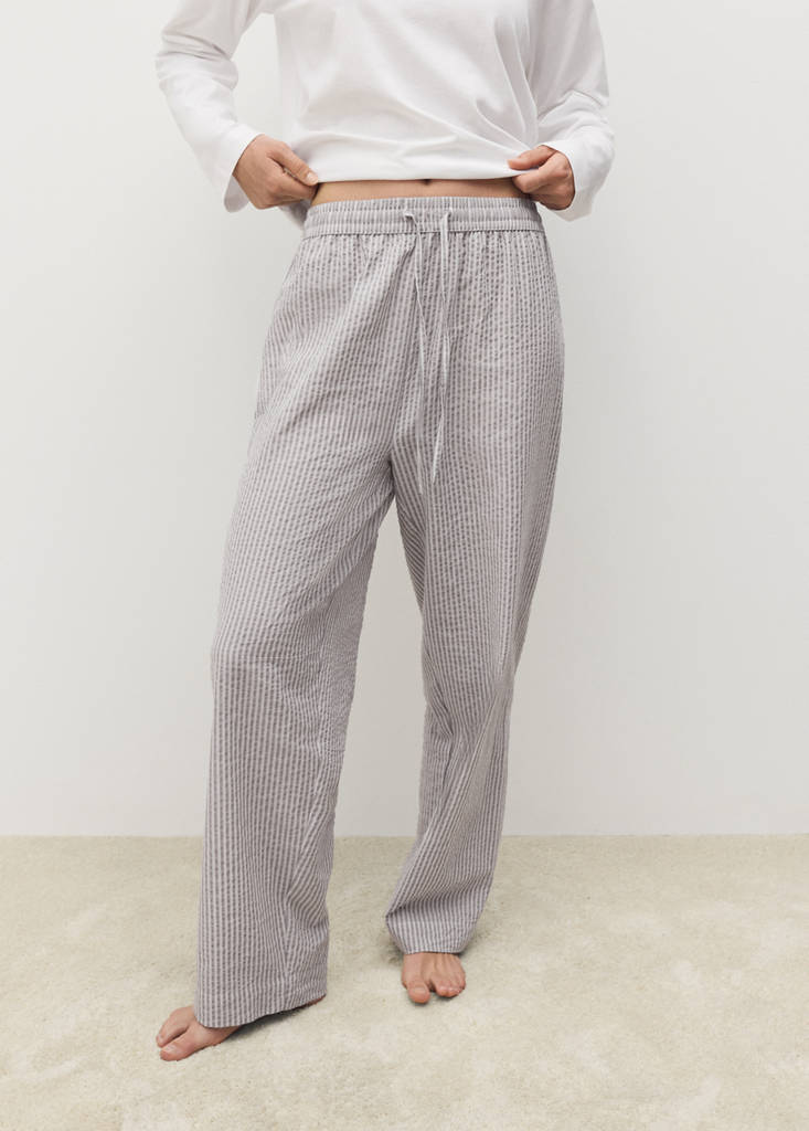 Seersucker striped two-piece pyjamas — Charcoal