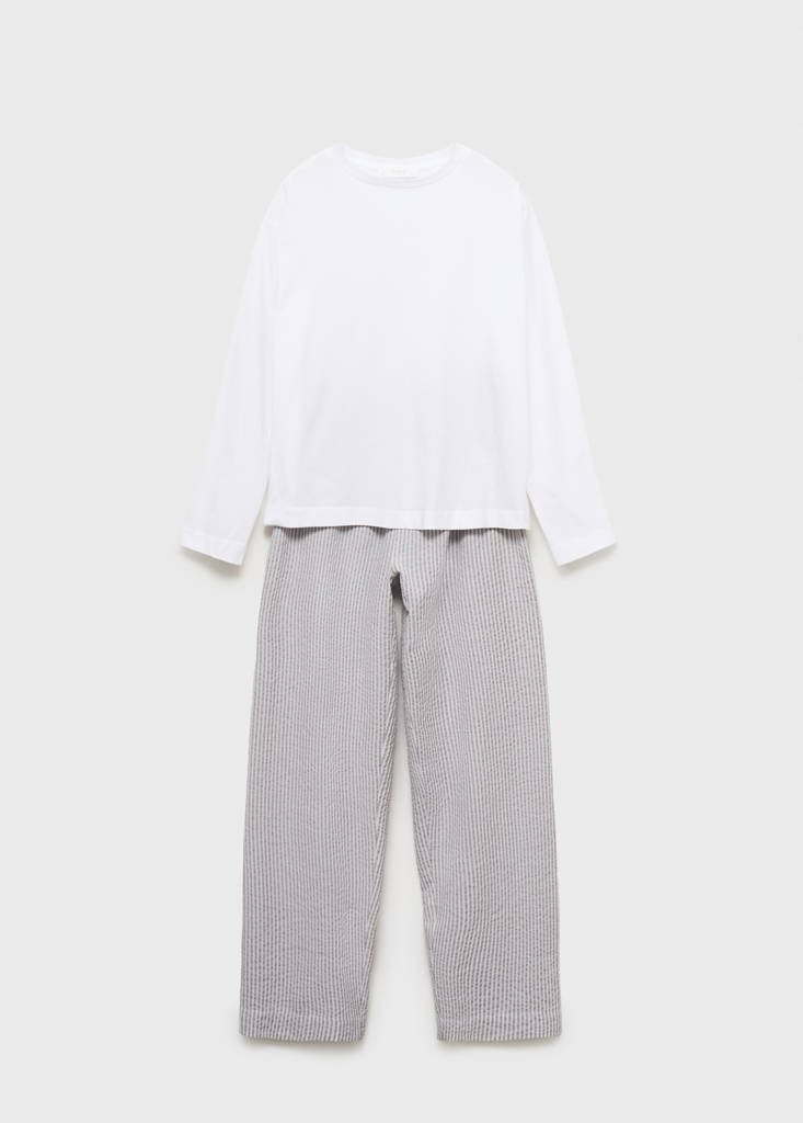 Seersucker striped two-piece pyjamas — Charcoal