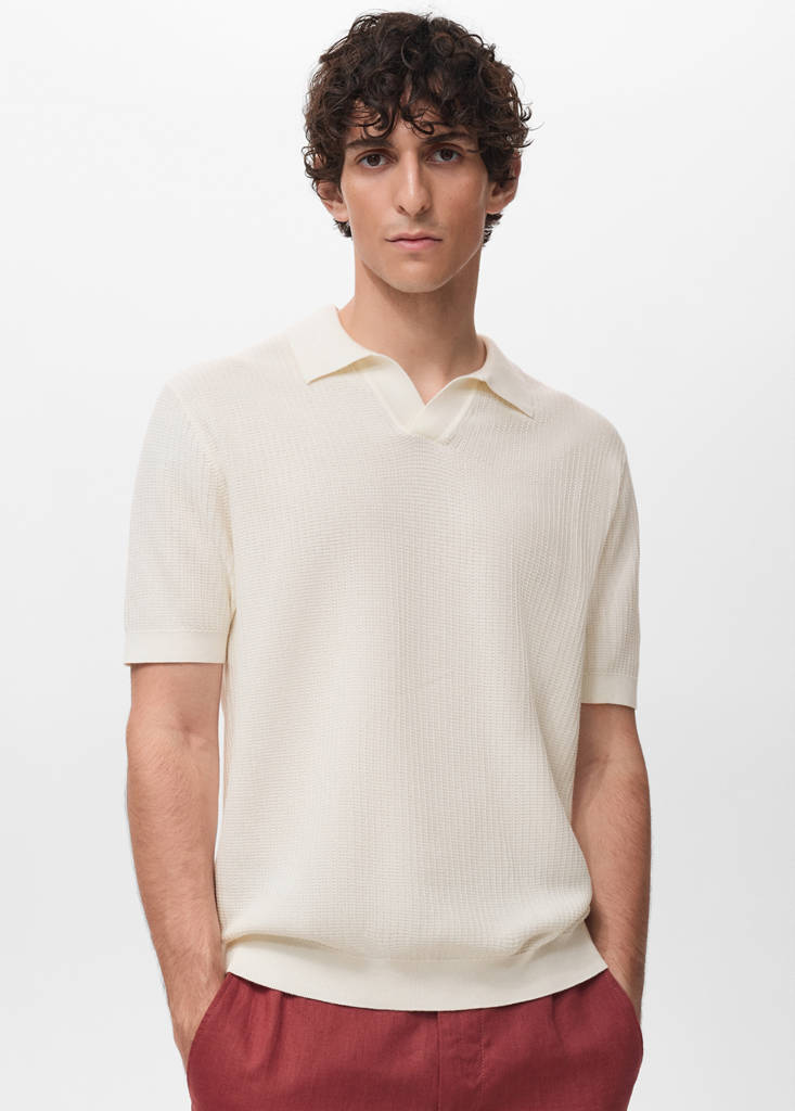 Structured cotton knitted polo shirt — Off White