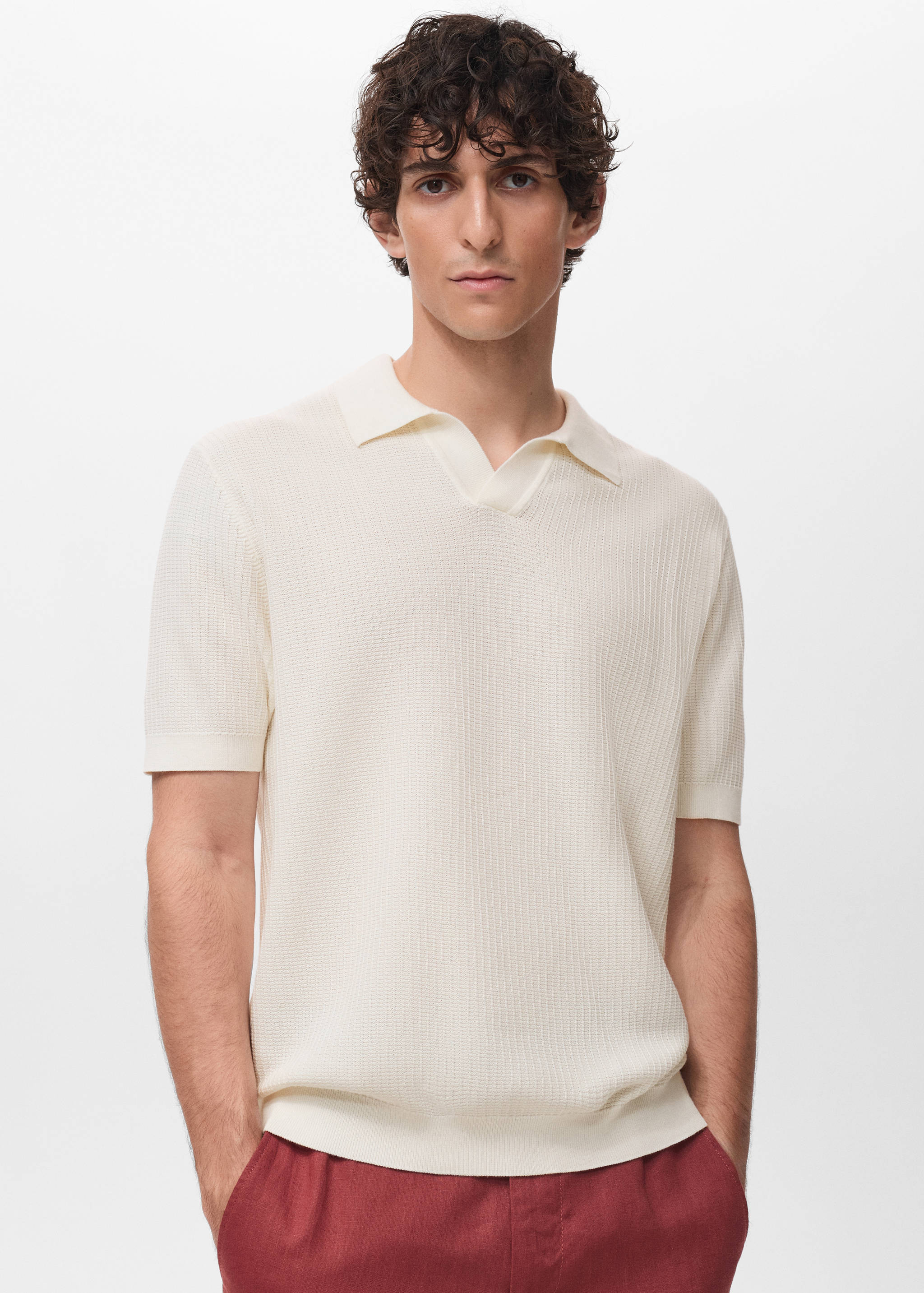 Structured cotton knitted polo shirt - Medium plane