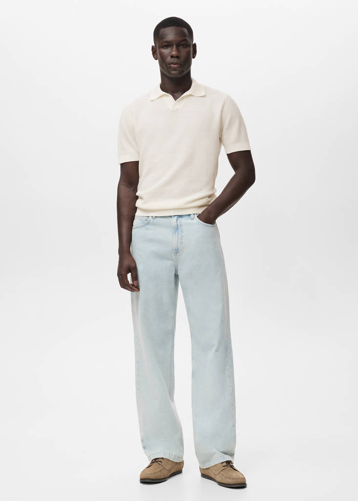 Structured cotton knitted polo shirt — Off White