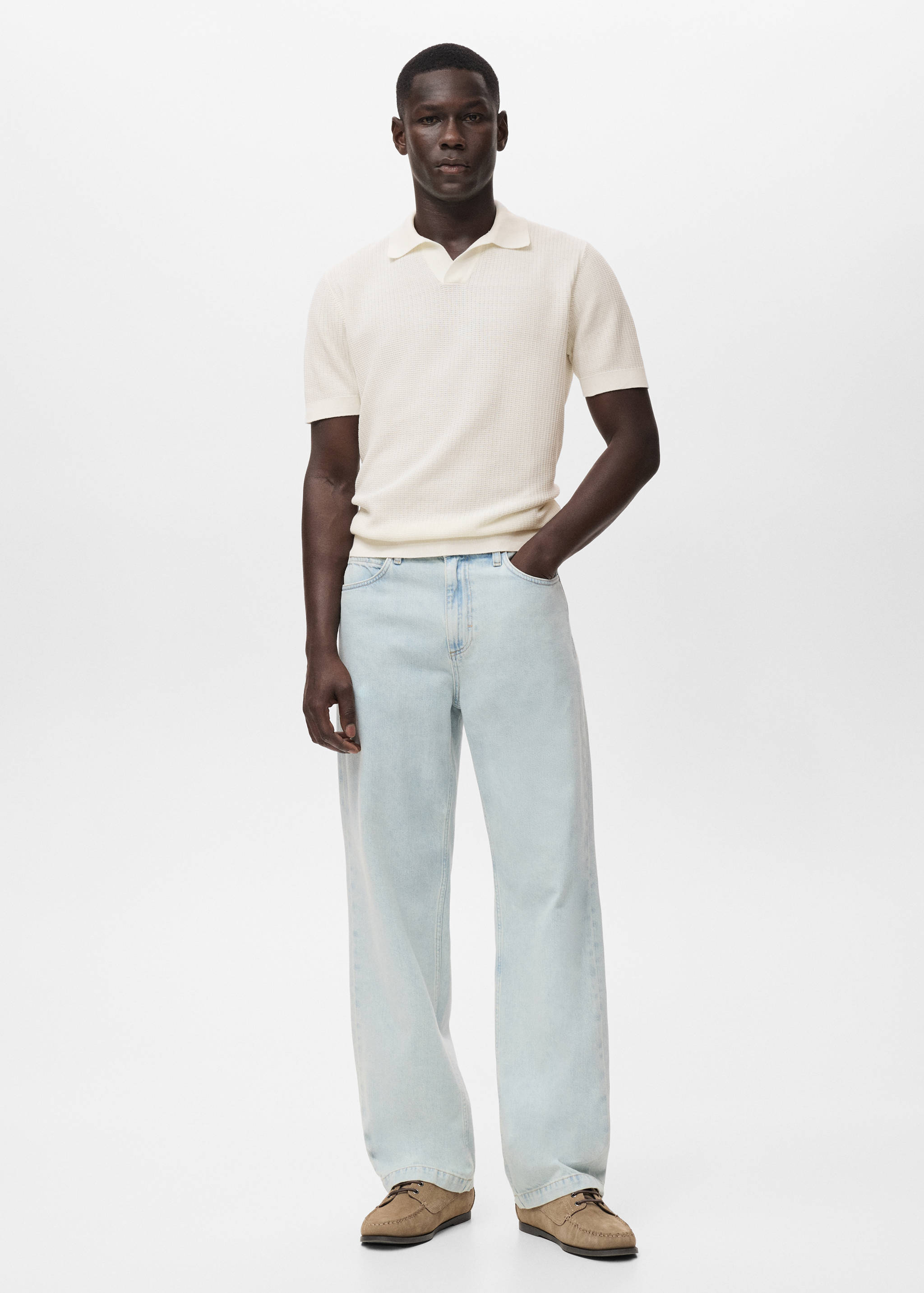 Structured cotton knitted polo shirt - General plane