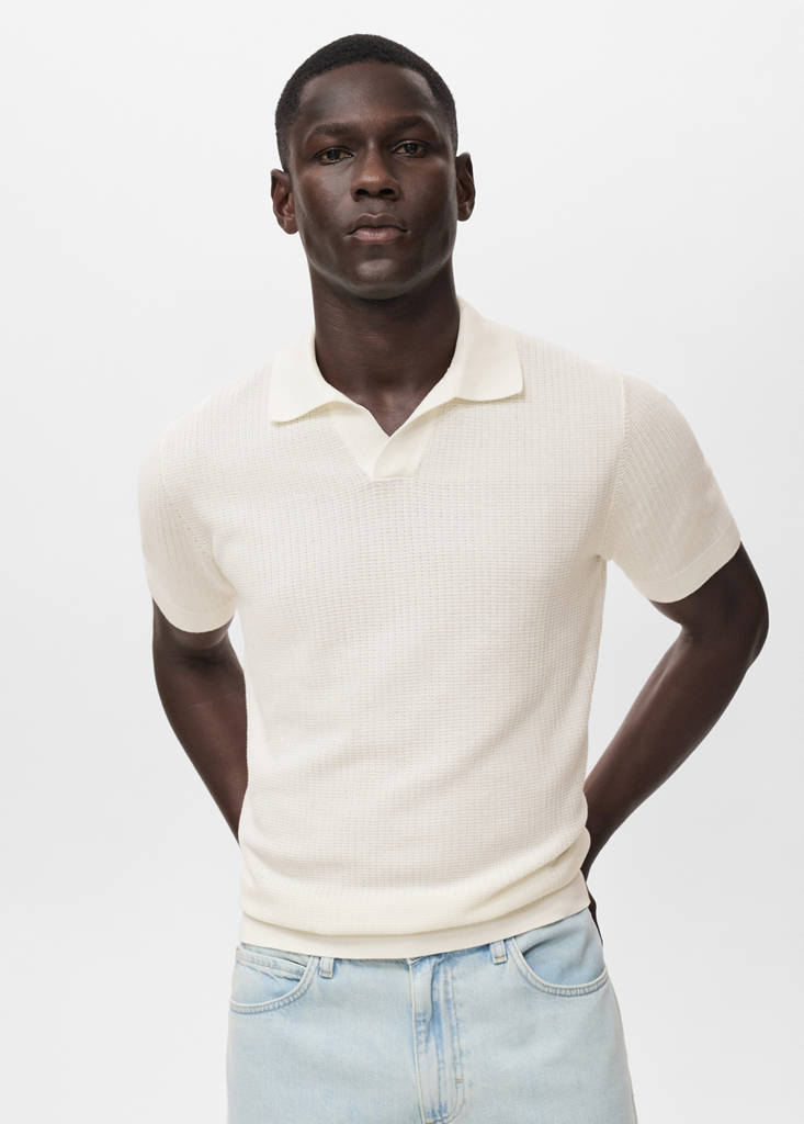 Structured cotton knitted polo shirt — Off White