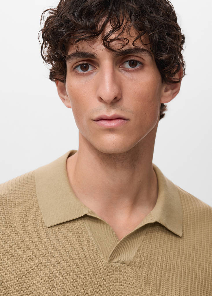 Structured cotton knitted polo shirt — Beige