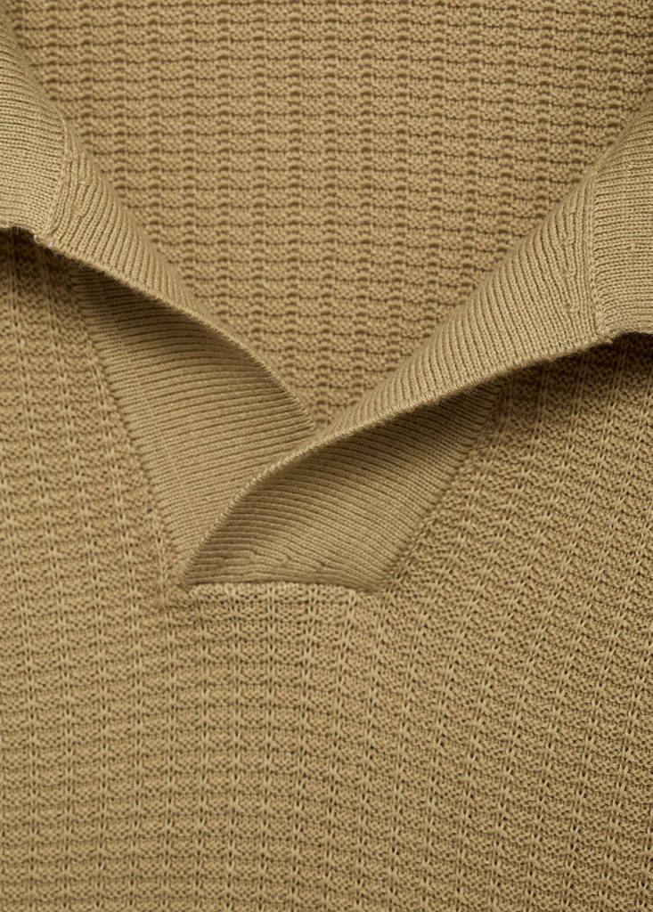 Structured cotton knitted polo shirt — Beige
