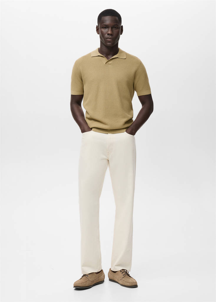 Structured cotton knitted polo shirt — Beige