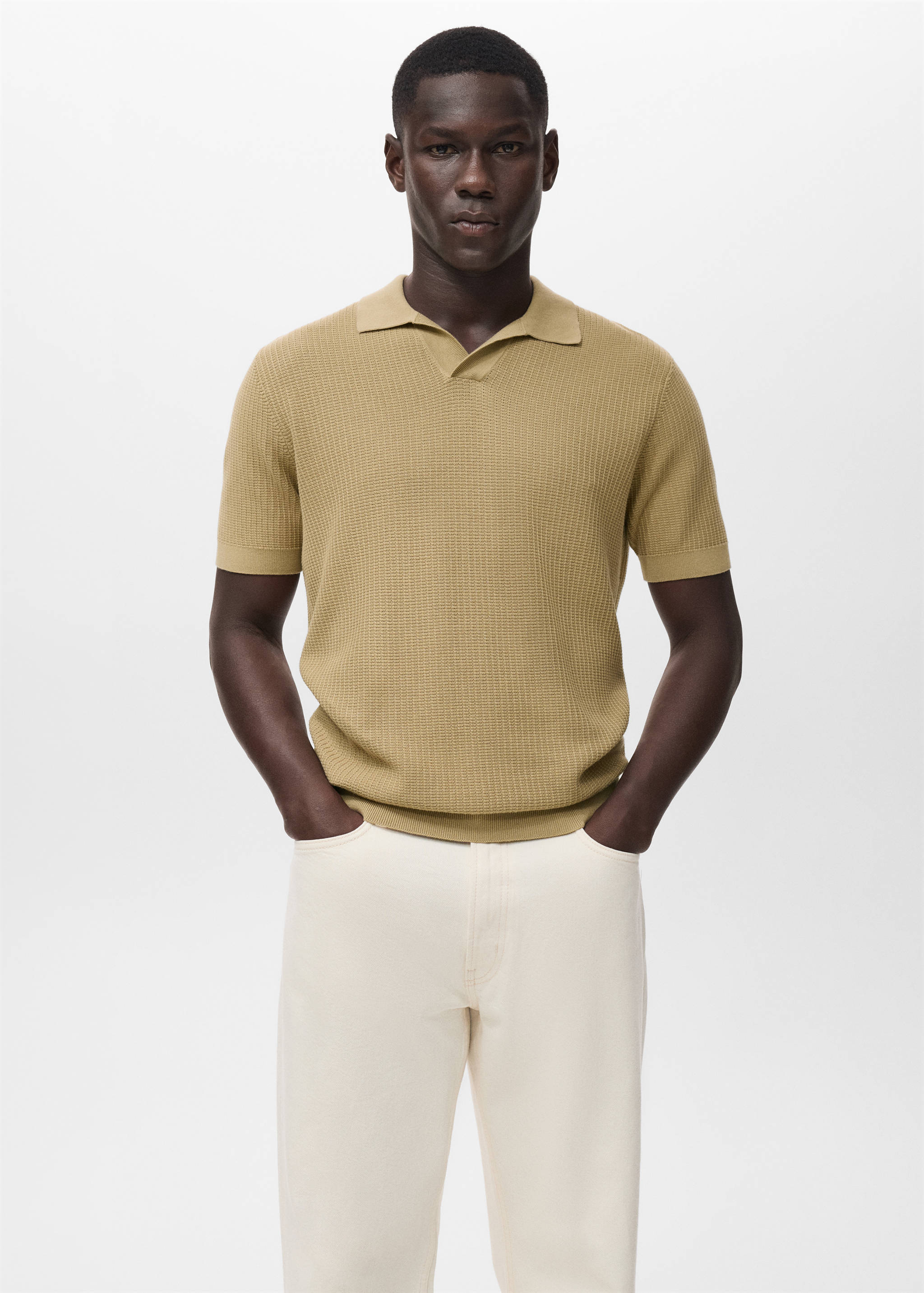 Structured cotton knitted polo shirt - Medium plane