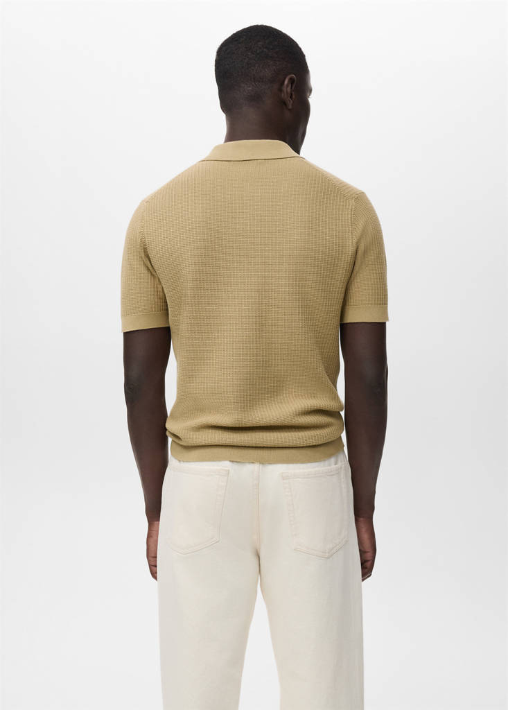 Structured cotton knitted polo shirt — Beige