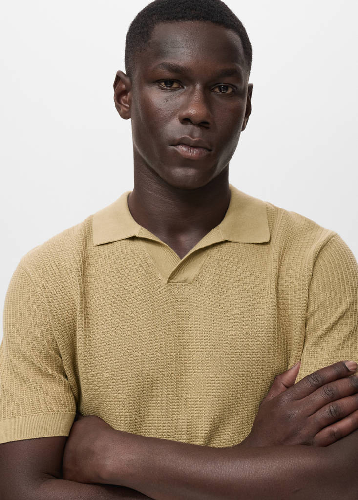 Structured cotton knitted polo shirt — Beige