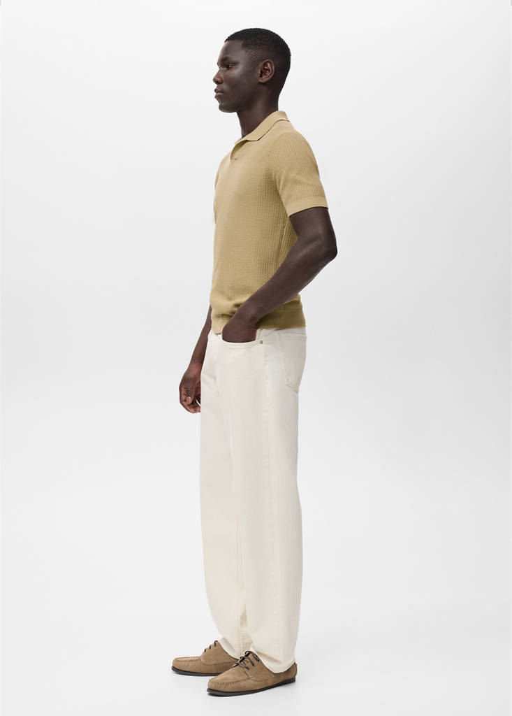 Structured cotton knitted polo shirt — Beige