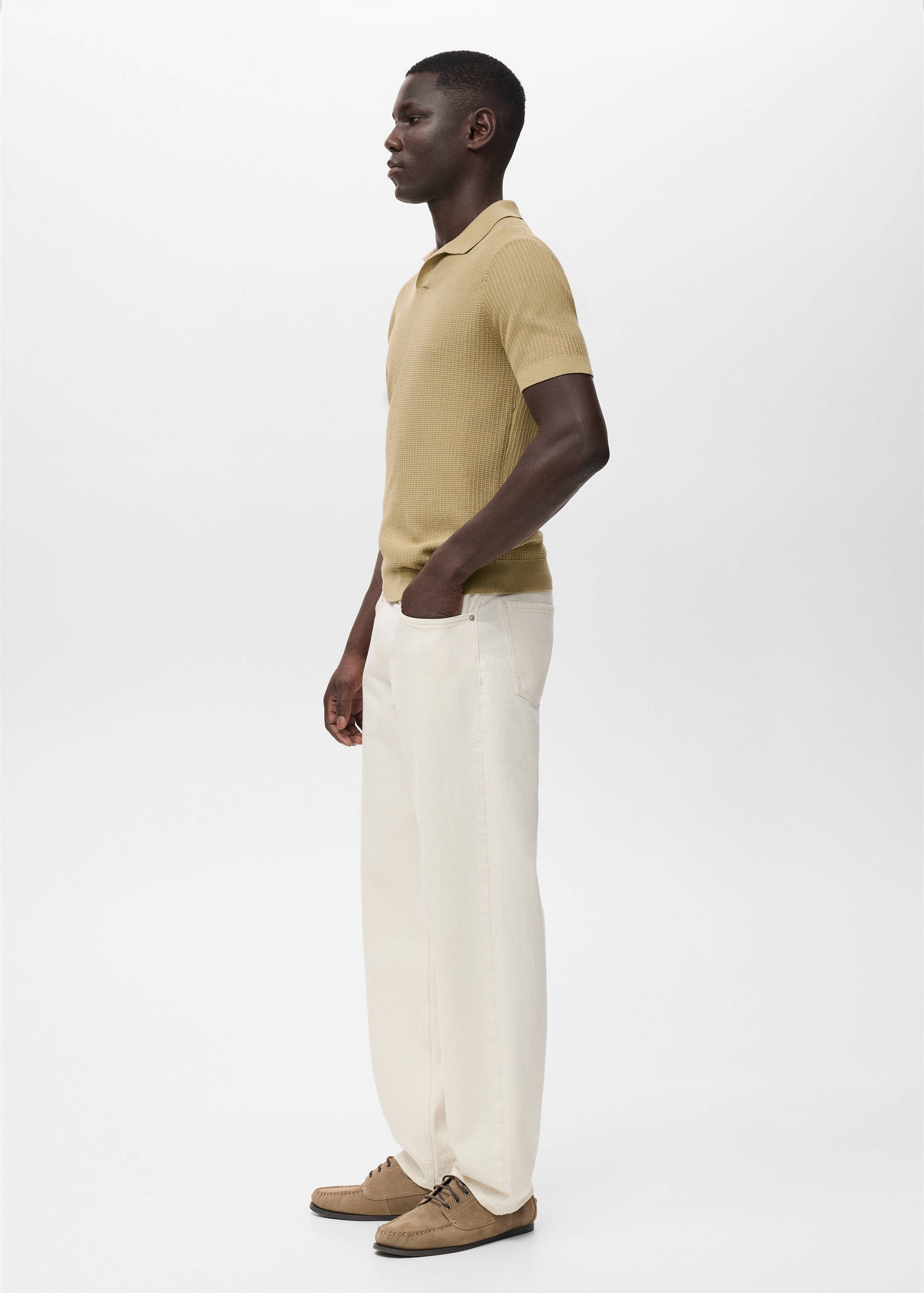 Structured cotton knitted polo shirt - Details of the article 2