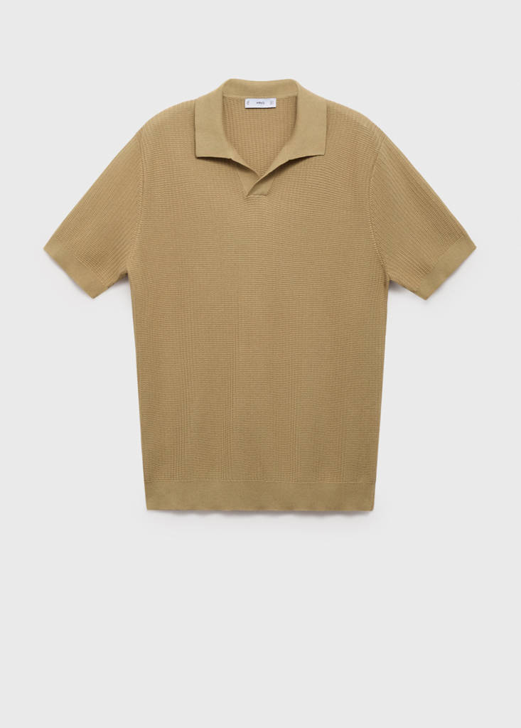 Structured cotton knitted polo shirt — Beige