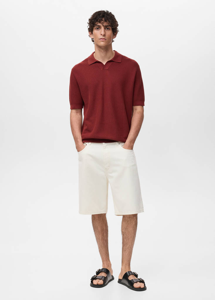 Structured cotton knitted polo shirt — Cherry