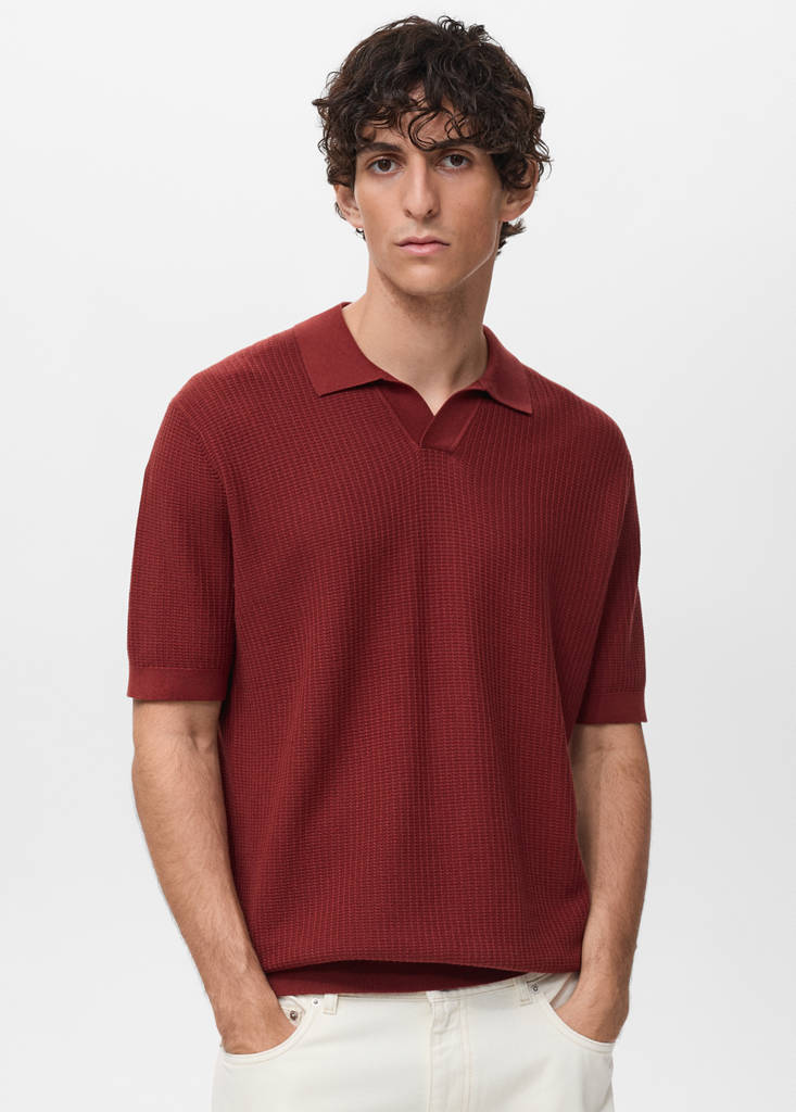 Structured cotton knitted polo shirt — Cherry