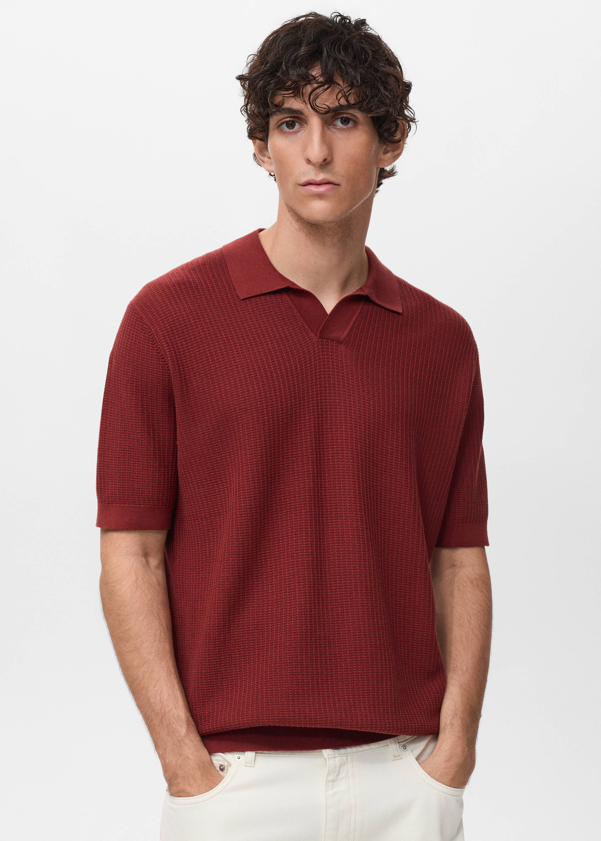 Structured cotton knitted polo shirt - Medium plane
