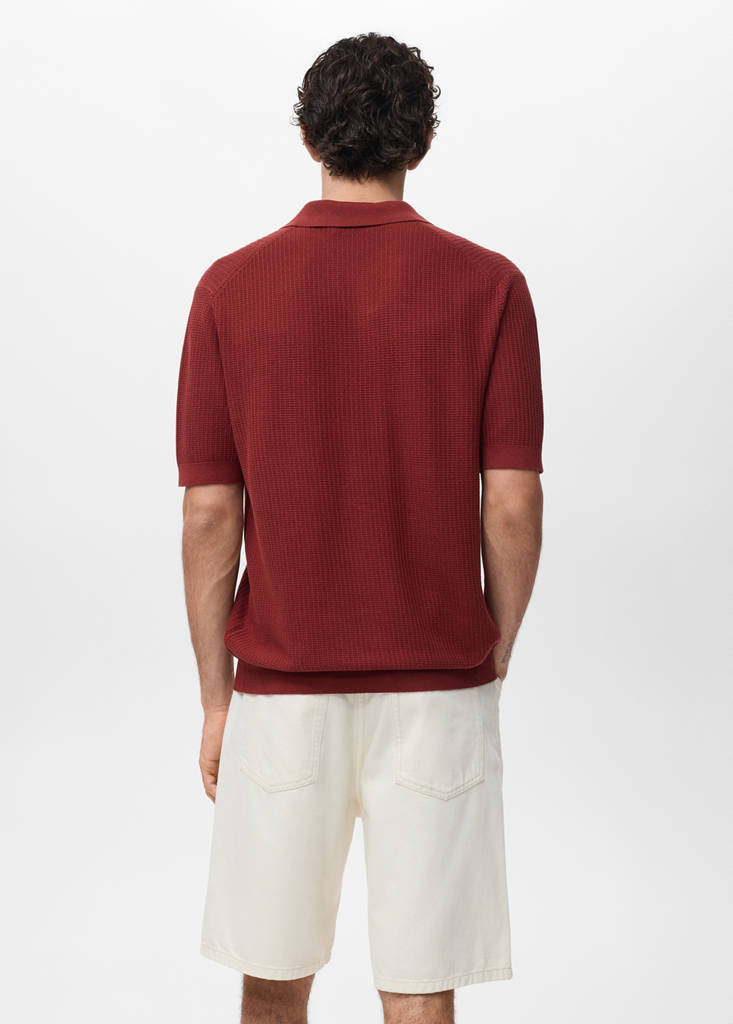Structured cotton knitted polo shirt — Cherry