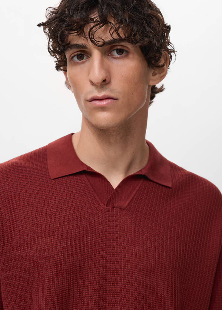 Structured cotton knitted polo shirt — Cherry