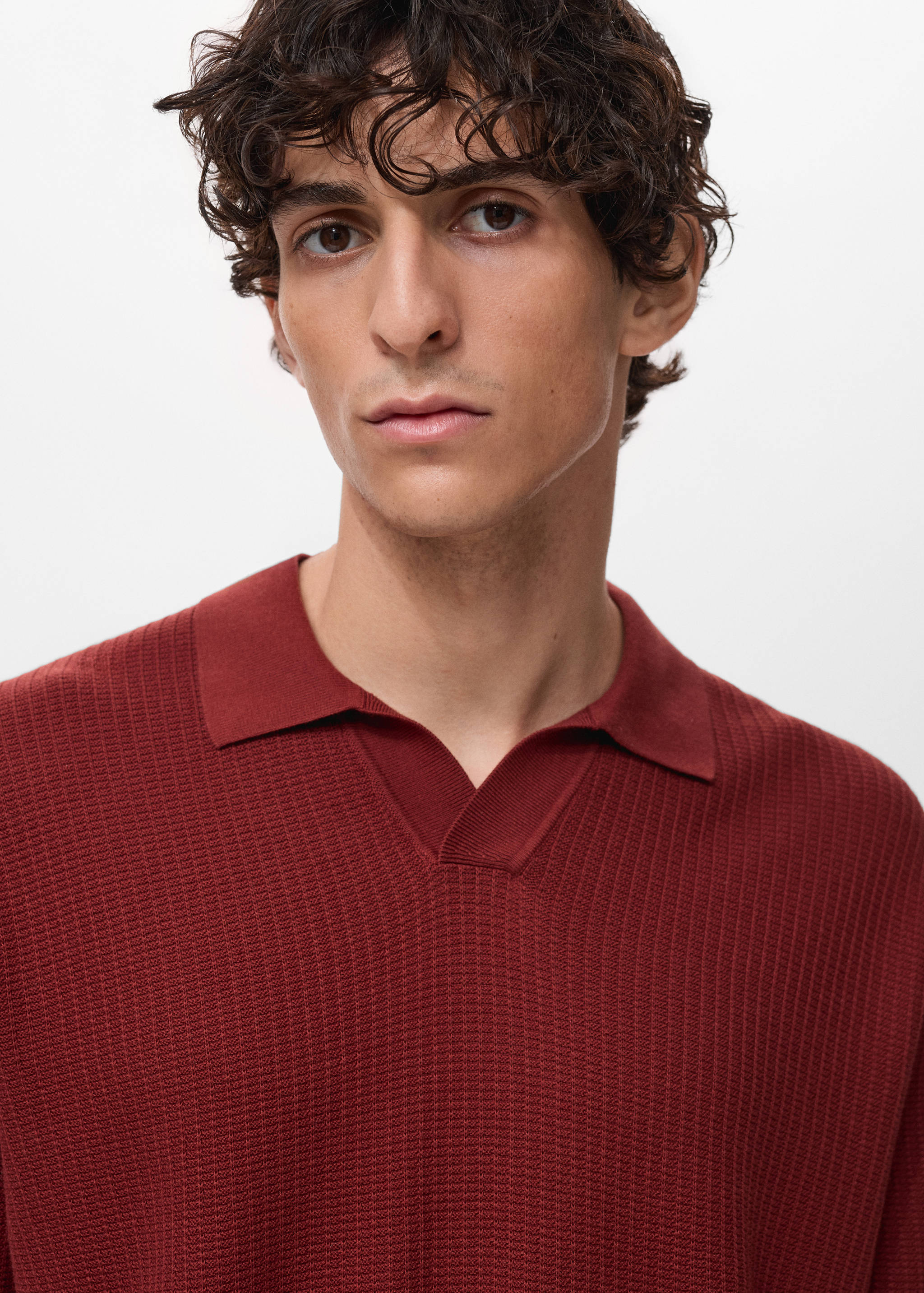 Structured cotton knitted polo shirt - Details of the article 1