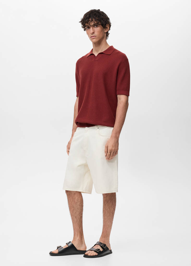 Structured cotton knitted polo shirt — Cherry