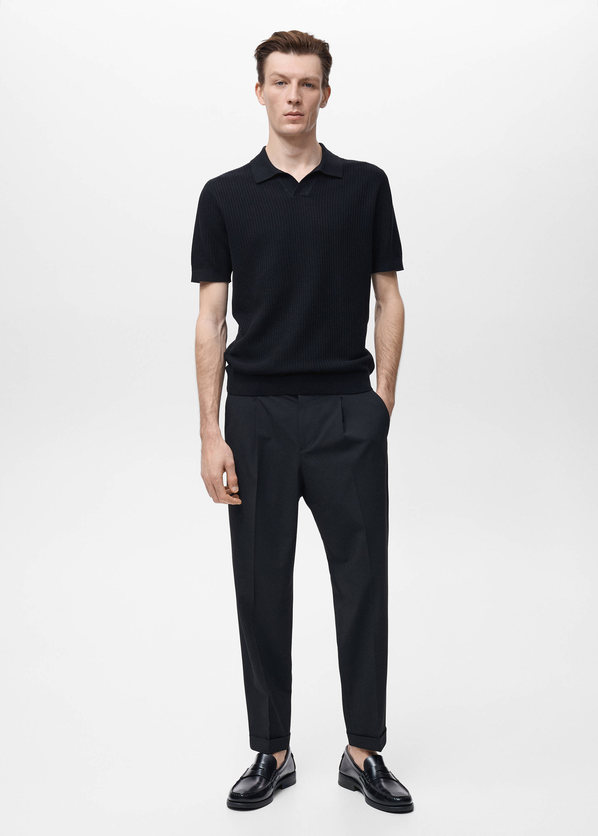 Structured cotton knitted polo shirt - General plane